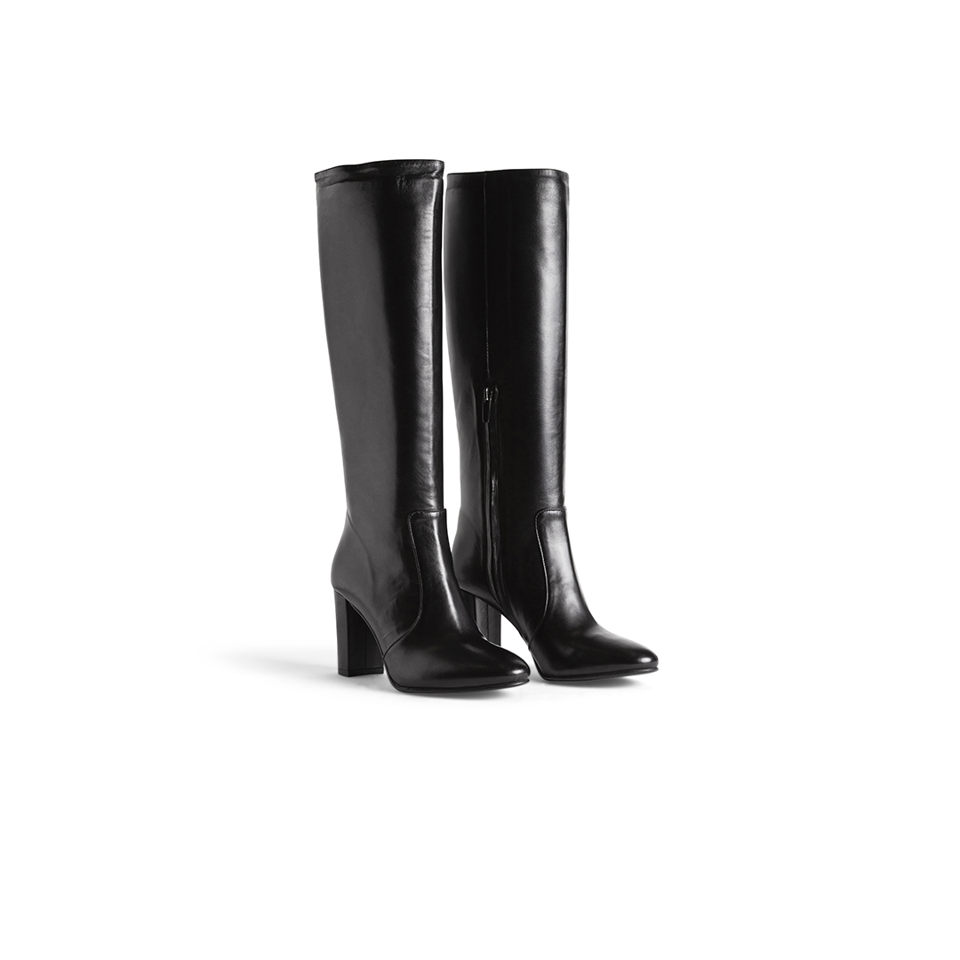 Women's Heeled Leather Boots with half side Zip