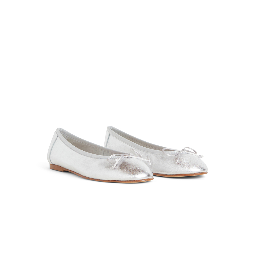 Women's Laminated Ballet-Flats with Bow