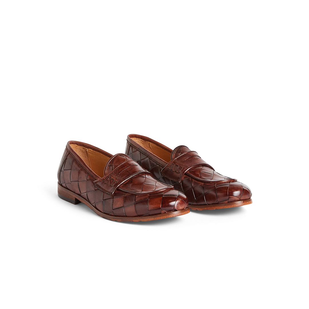 Men's U-Tip Penny Loafers in Woven Leather