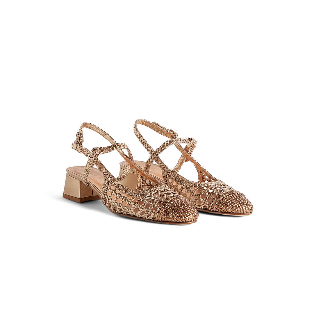 Women's Heeled Slingback in Woven Leather