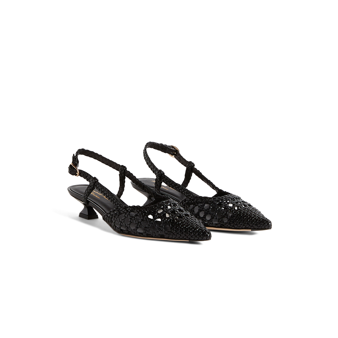 Women's Heeled Slingback in Woven Rafia