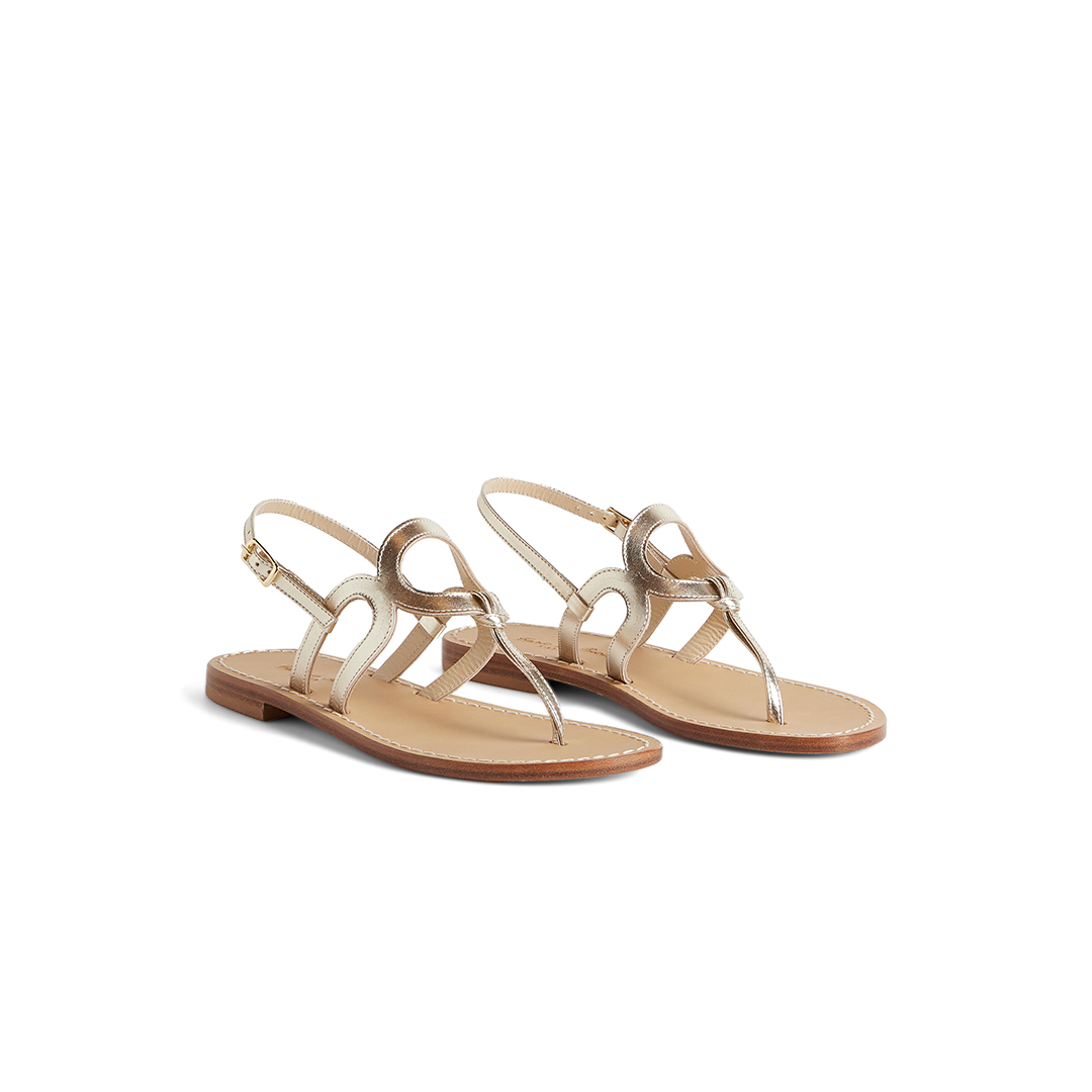 Women's Thong Sandals in Metallic Leather